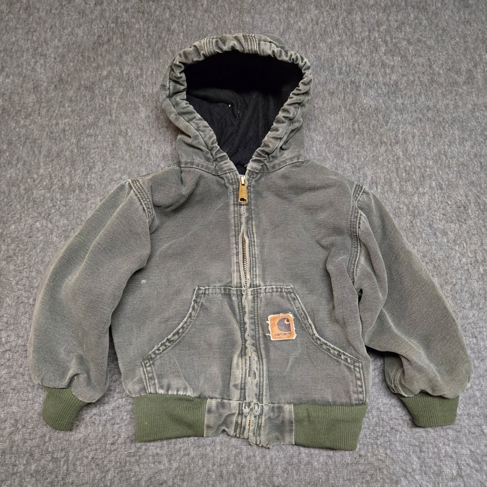 Vintage Carhartt J130 MOS Active Jacket Kids 4T Green Hooded Full Zip Quilted